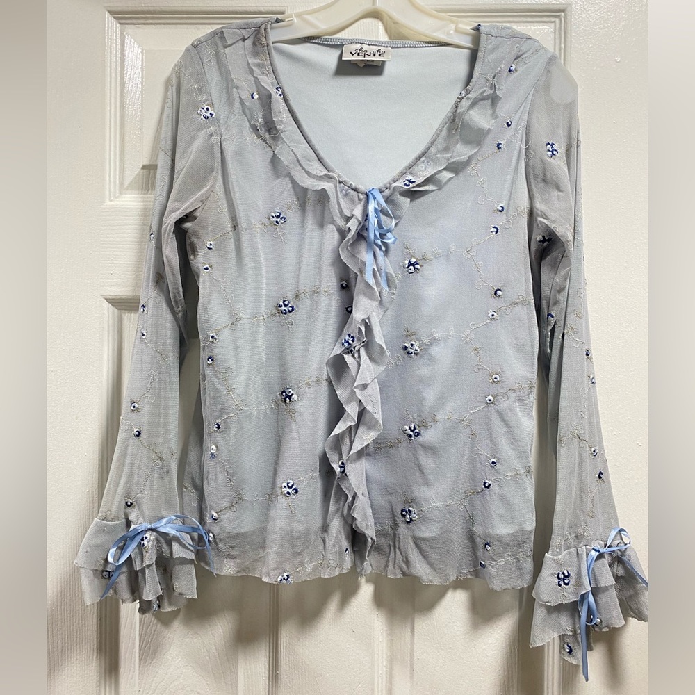 Vintage ribbon top with bell sleeves